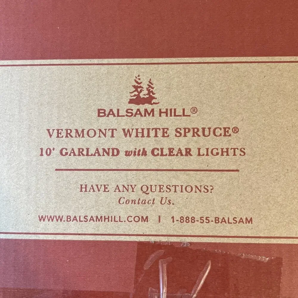Balsam Hill Vermont White Spruce 10’ Garland Clear Lights Christmas Mantel